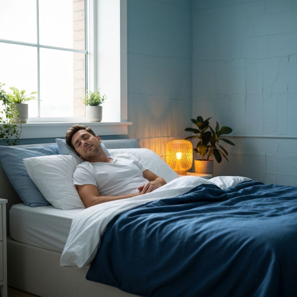 Man sleeping peacefully representing healthy lifestyle